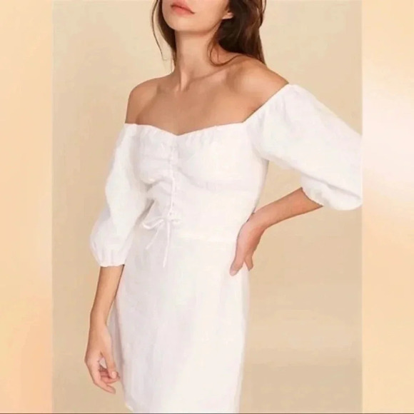 Reformation Spring Dress Linen Mini Dress in White B802 - Picture 1 of 5